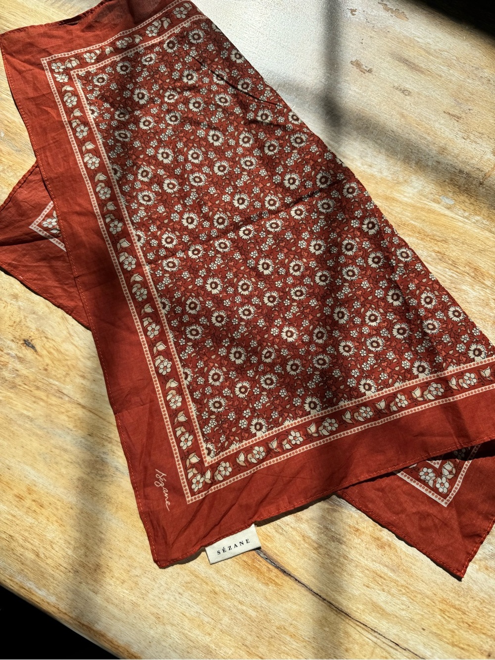 Sezane Rust and Cream Floral Bandana Scarf
